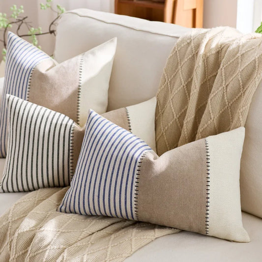 Cool Nordic Beige, Cream & Striped Cushion Covers - 2 Sizes