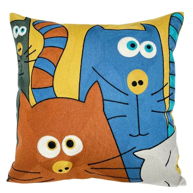 Picasso Cats Embroidered Cushion Covers 18in x 18in (45cm x 45cm)