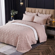 Pink Plain Colour Cotton Blend Quilted Bedspread / Throw Set