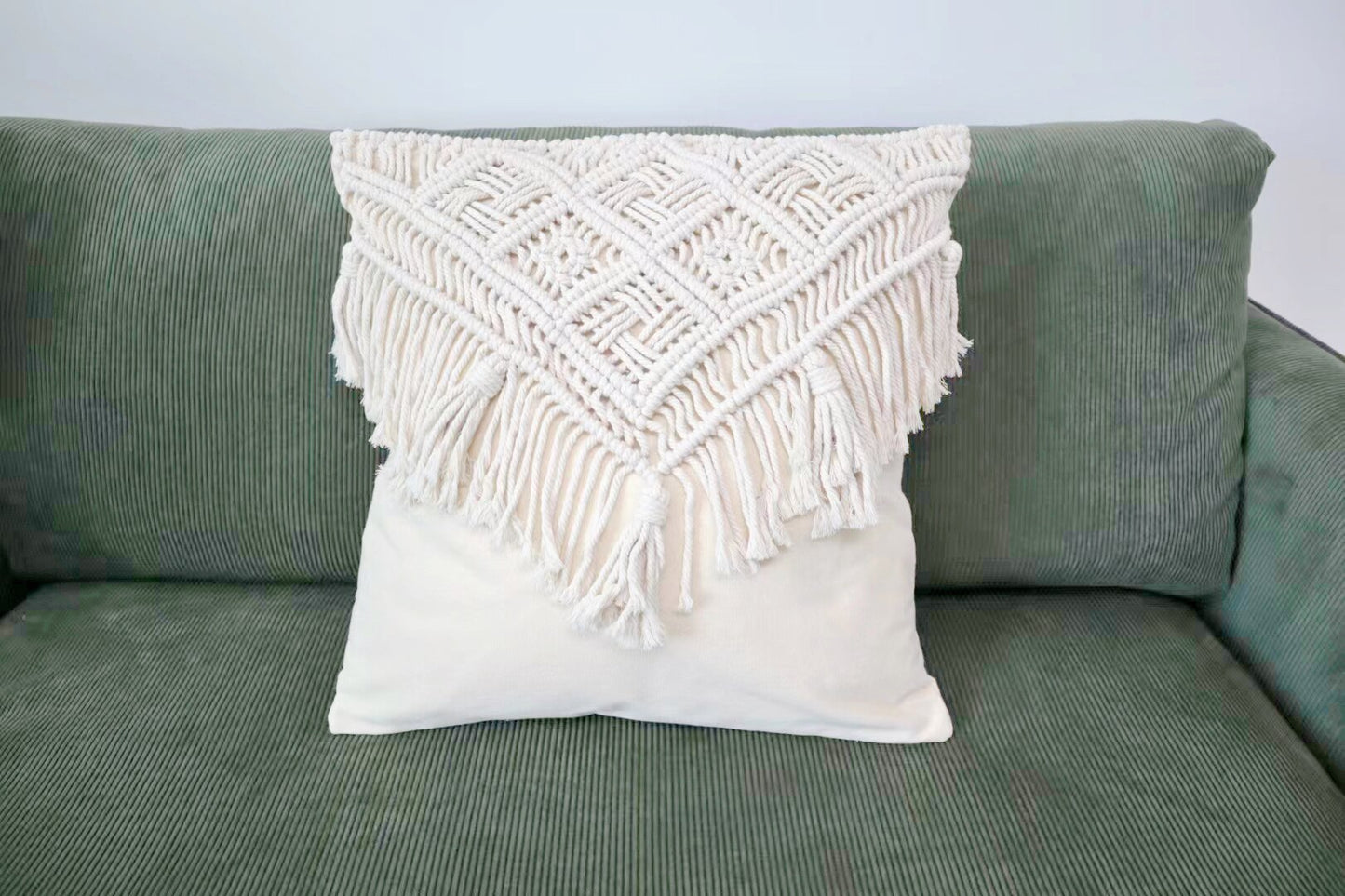 Boho Cream Cotton Linen Macrame Cushion Covers With Tassels