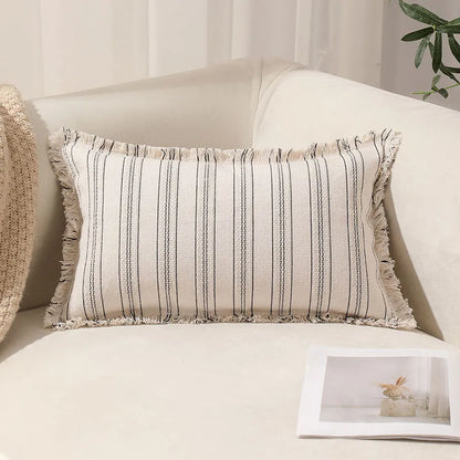 Boho Vintage Style Striped Cushion Covers on Cream Fabric - 12in x 20in (30cm x 50cm)