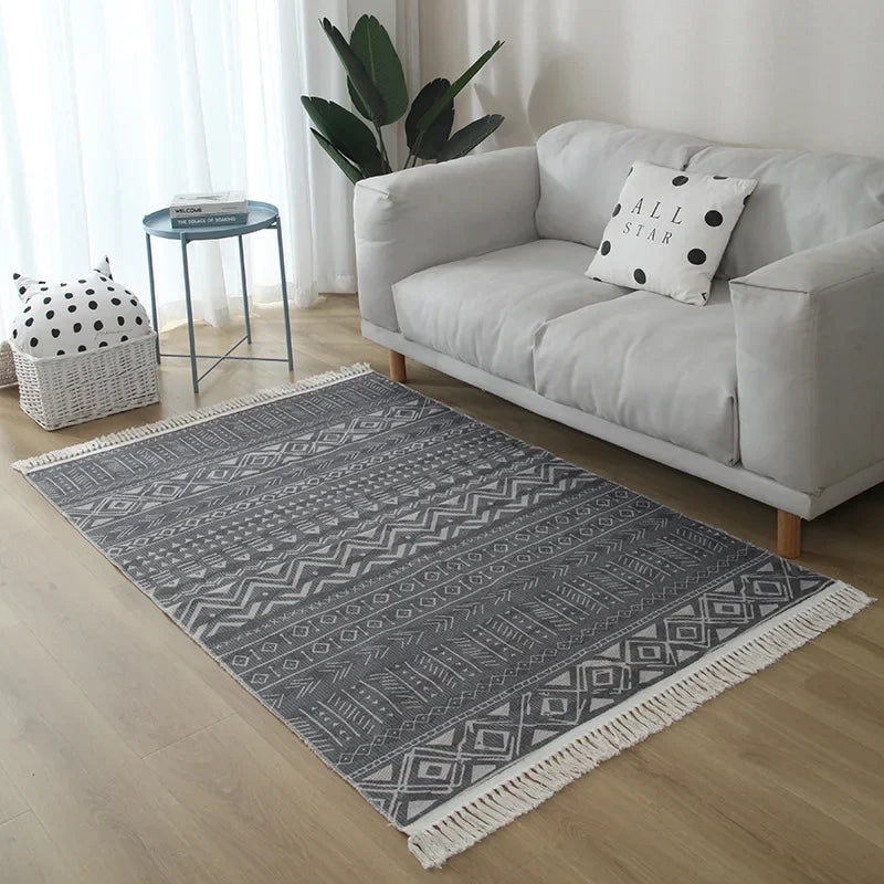 Geometric Nordic Cotton Livingroom Rugs With Fringe