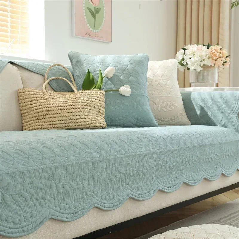 Mint green Nordic Stylish Sofa Covers With Pretty Stitching (Non-Slip) With Backcover