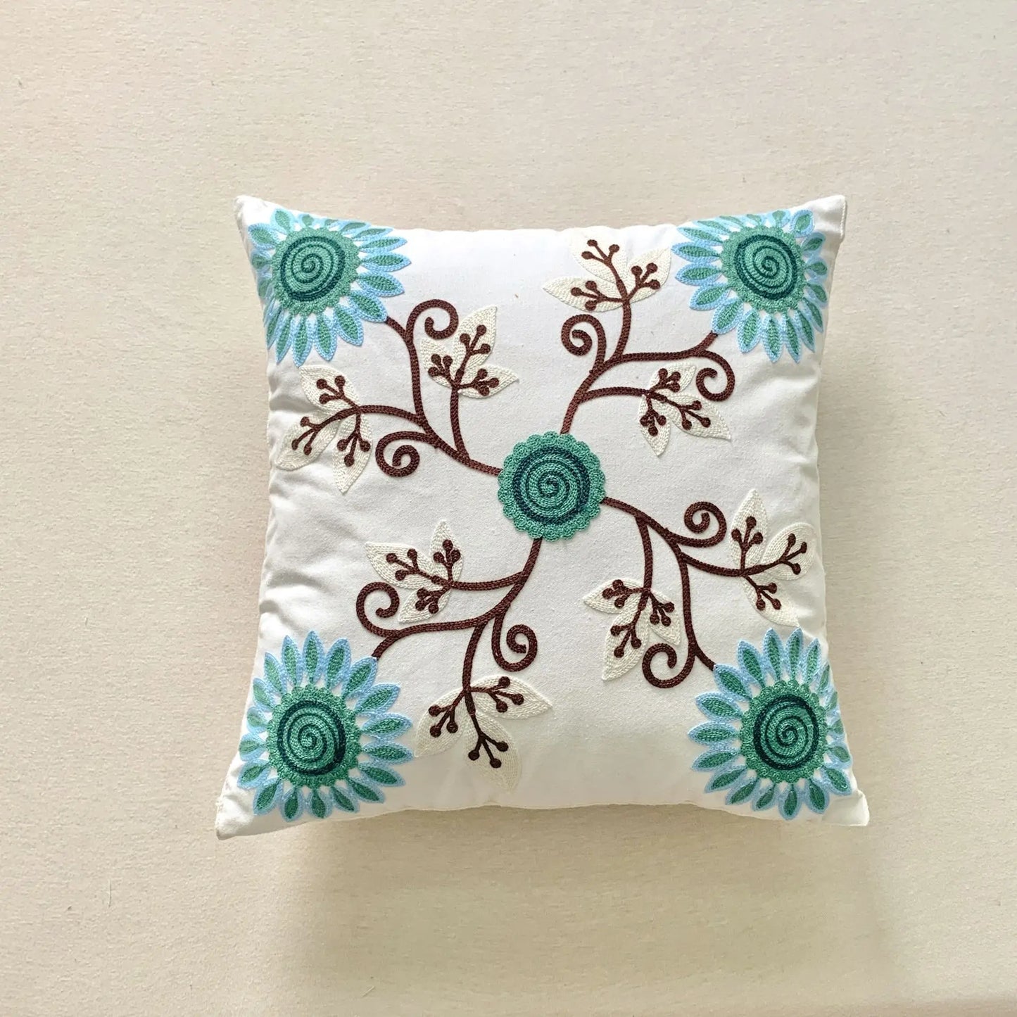 Embroidered Sunflower Cushion Covers in 3 Colour Schemes - 18in x 18in