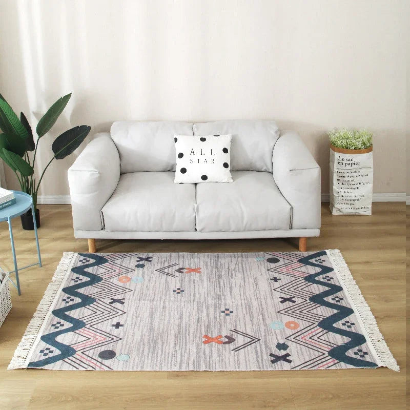 Geometric Nordic Cotton Livingroom Rugs With Fringe