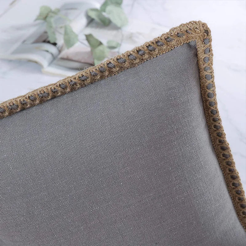 Grey Nordic Countryhouse Cushion Covers with Jute Decorated Edging