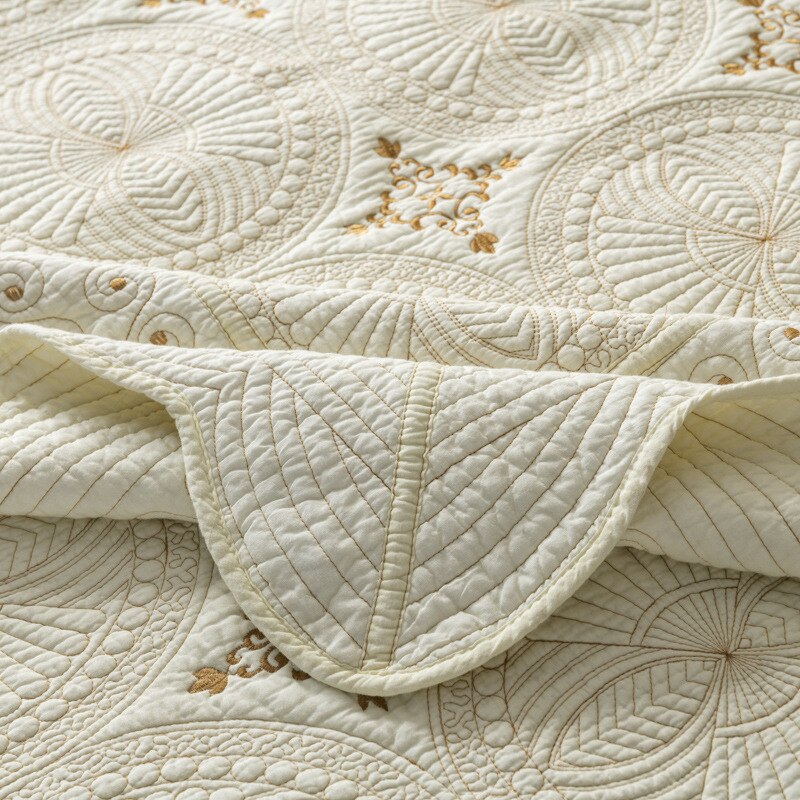 Premium Cream & Gold Embroidered Bedspreads Set - 3 Pieces