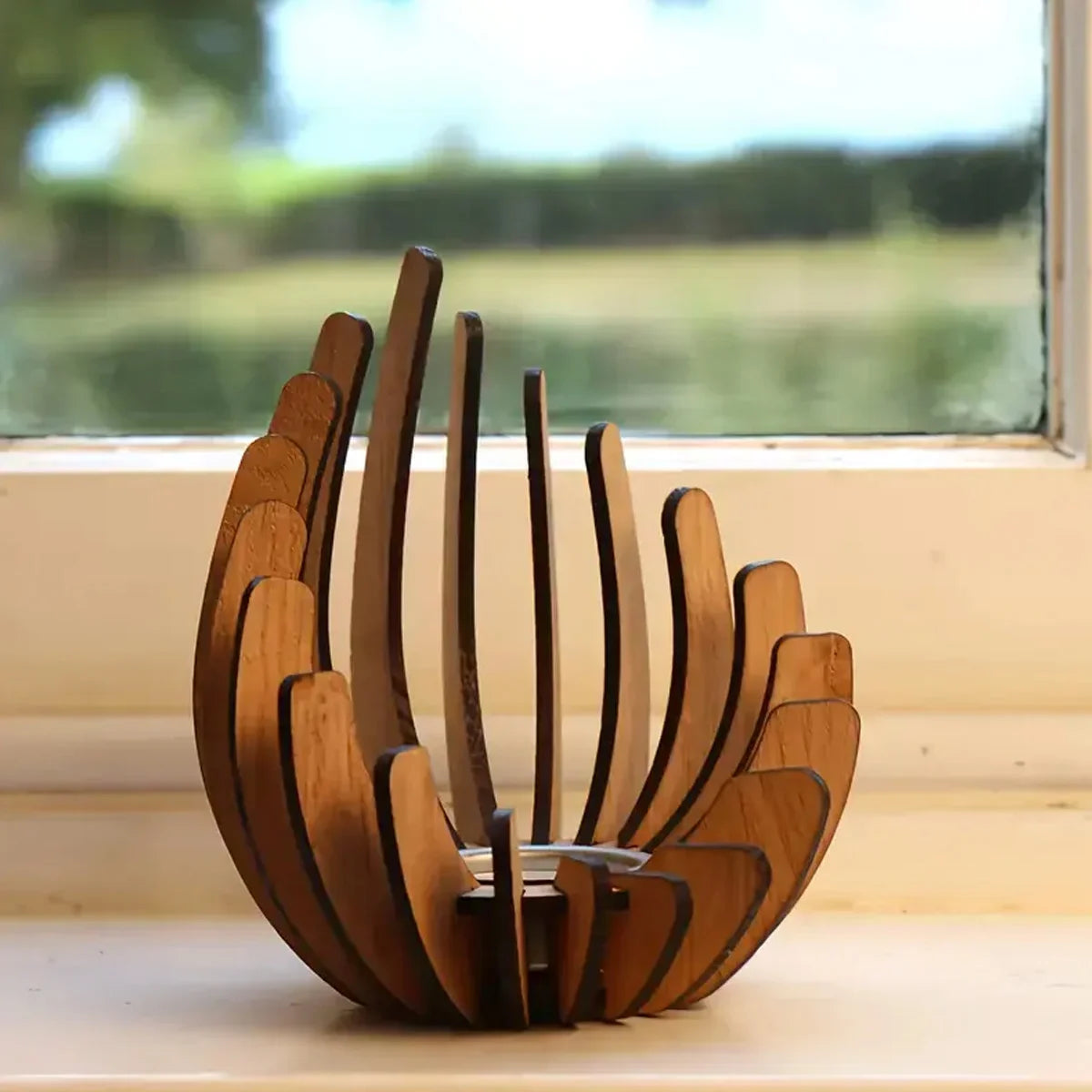 Cool Brown Wooden Spiral Candle Holder - Tea Light Lantern