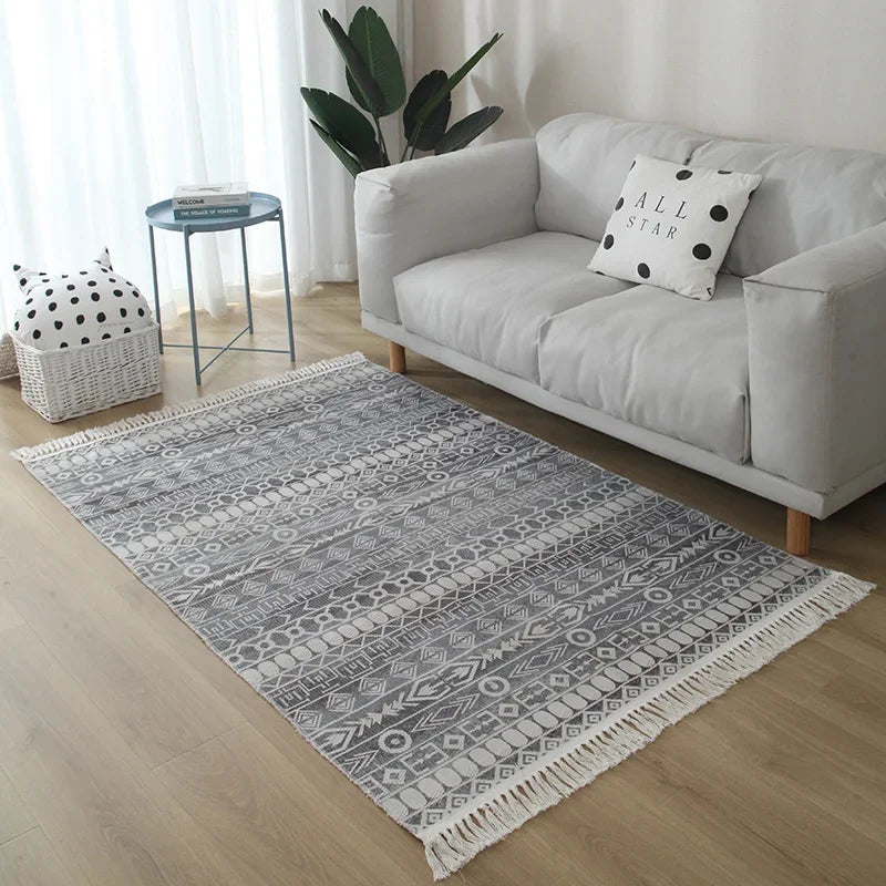 Geometric Nordic Cotton Livingroom Rugs With Fringe