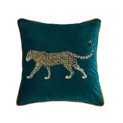 Stylish Leopard Embroidered Velvet Cushion Covers With Piping