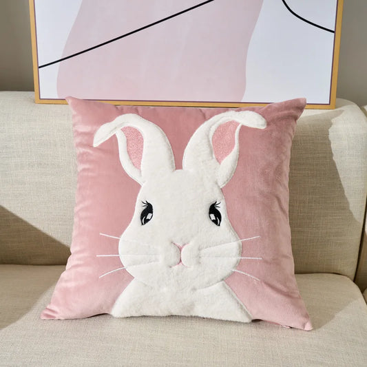 Pink Rabbit Cushion Covers on Velvet Material - 18in x 18in (45cm x 45cm)
