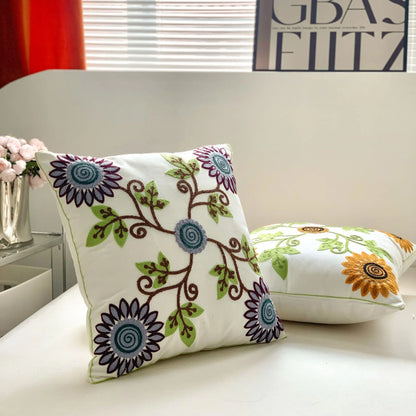 Embroidered Sunflower Cushion Covers in 3 Colour Schemes - 18in x 18in