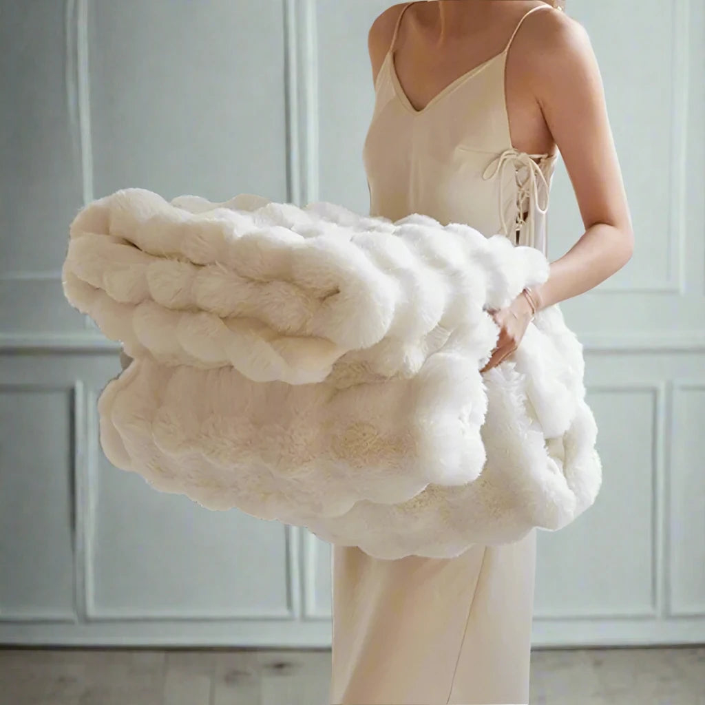 Cream Soft & Fluffy Faux Fur Blankets 