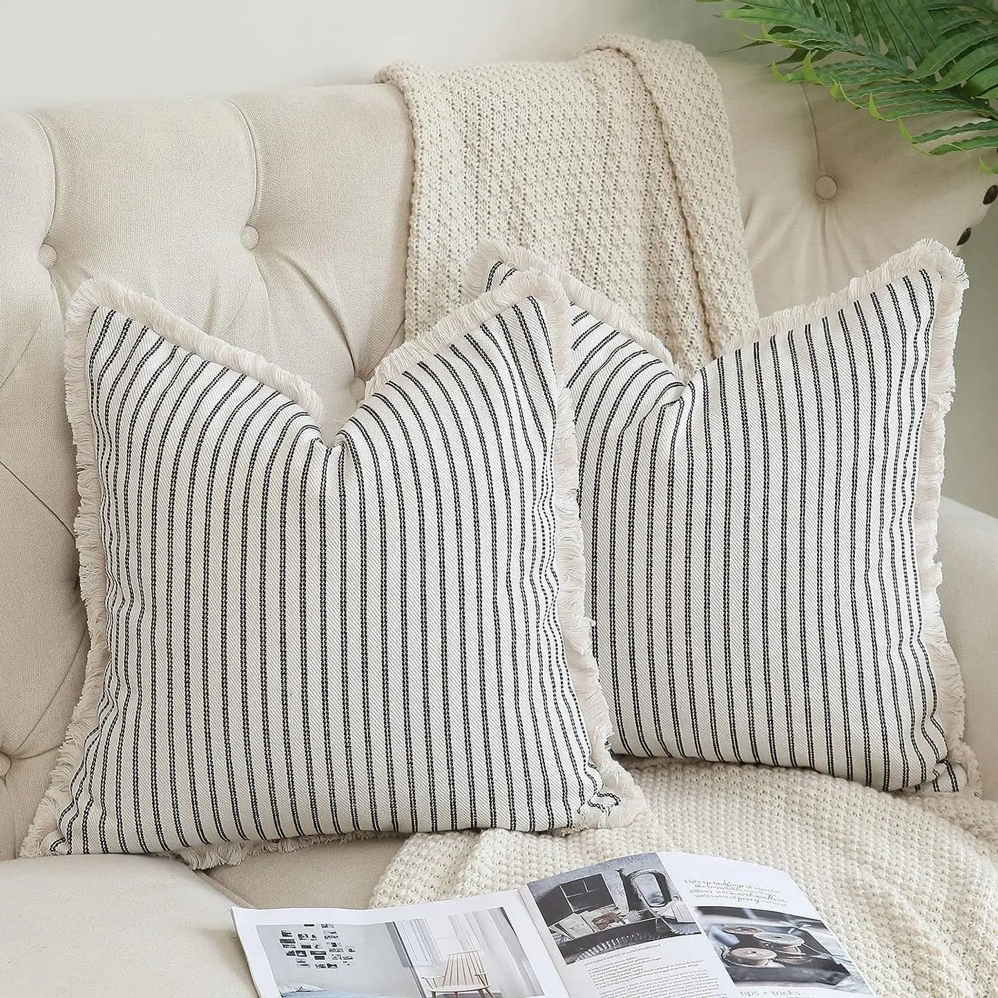 Countryhouse Striped Jacquard Tassel Cushion Covers