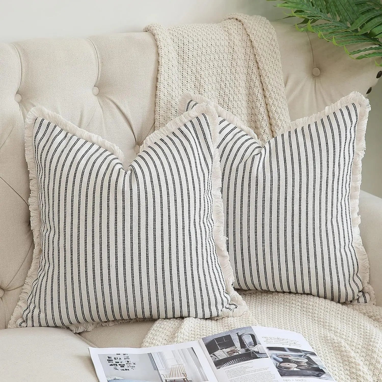 Countryhouse Striped Jacquard Tassel Cushion Covers