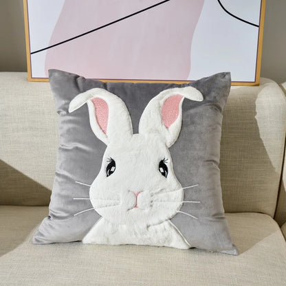Grey Rabbit Cushion Covers on Velvet Material - 18in x 18in (45cm x 45cm)