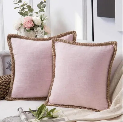 Pink Nordic Countryhouse Cushion Covers with Jute Decorated Edging
