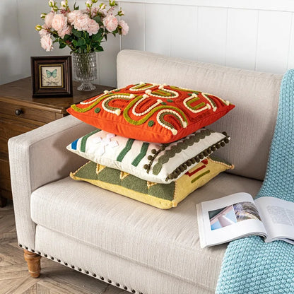 Boho Morroccan Tufted Embroidered Cushion Covers with Pompoms & Tassels