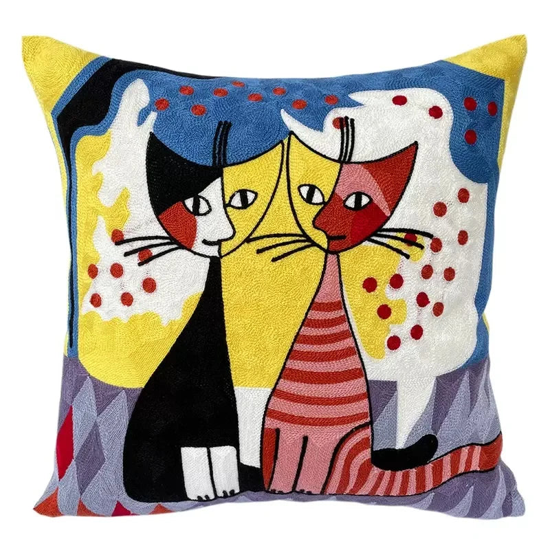 Picasso Cats Embroidered Cushion Covers 18in x 18in (45cm x 45cm)