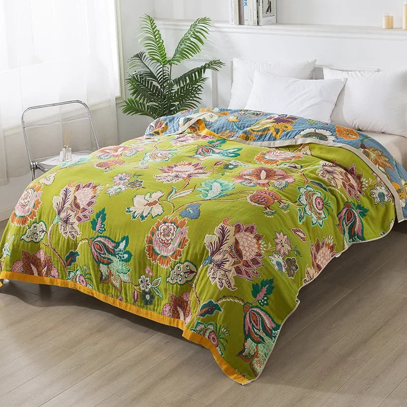 Lime Green Retro Floral Bedspread / Sofathrow 100% Cotton - Kingsize & Queensize