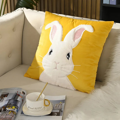 Yellow Rabbit Cushion Covers on Velvet Material - 18in x 18in (45cm x 45cm)