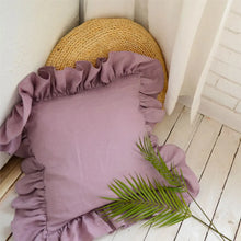 Purple 100% Pure Linen Ruffle Cushion Cover 