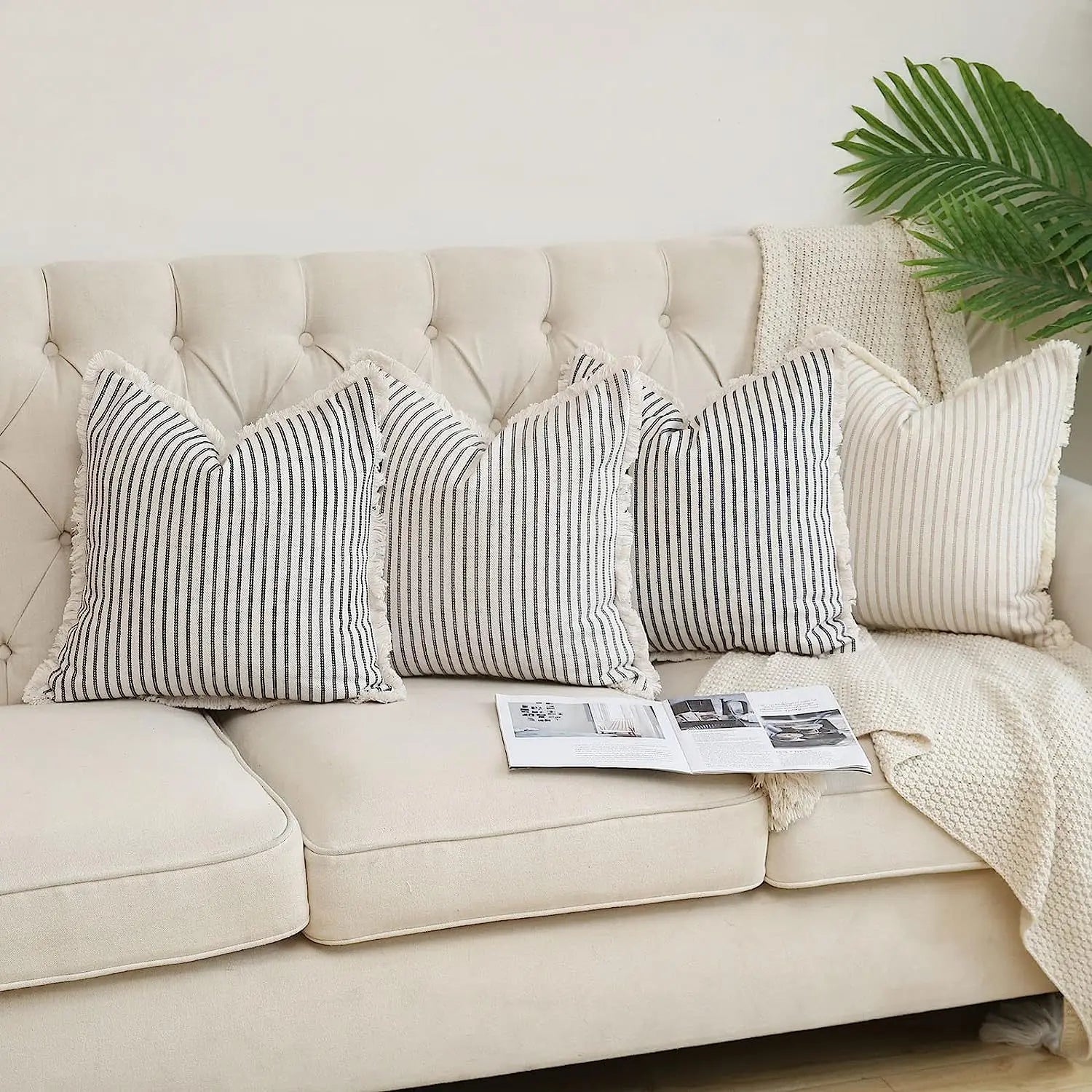 Countryhouse Striped Jacquard Tassel Cushion Covers