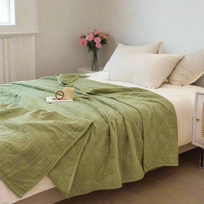 Patchwork Cotton Bedspreads in Green and Grey - Kingsize