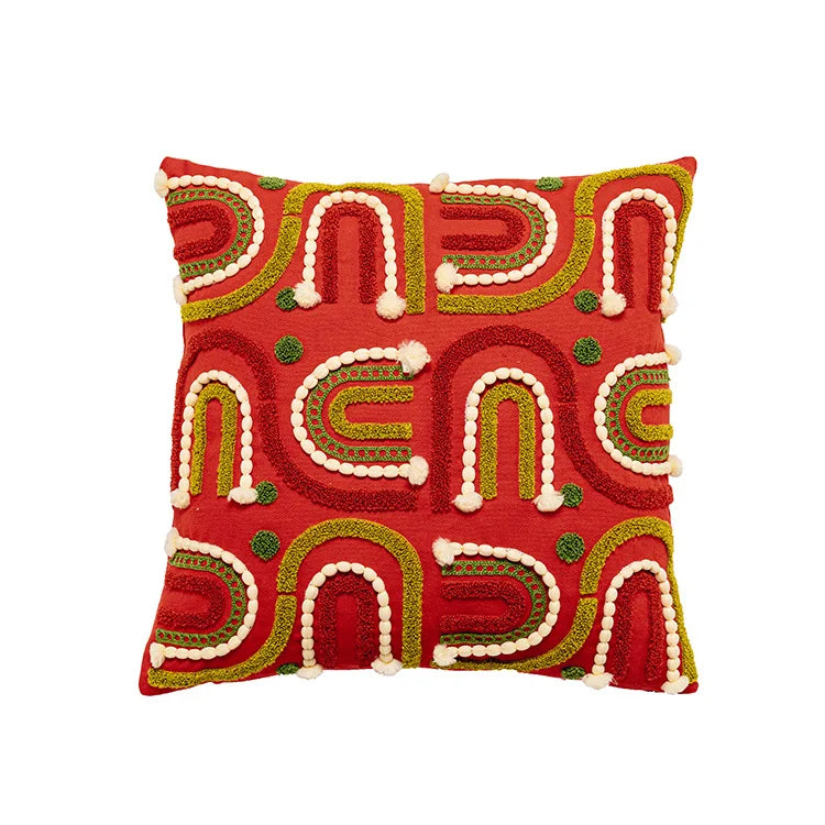 Boho Morroccan Tufted Embroidered Cushion Covers with Pompoms & Tassels