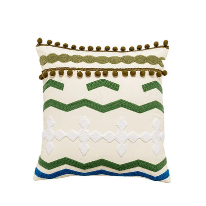 Boho Morroccan Tufted Embroidered Cushion Covers with Pompoms & Tassels