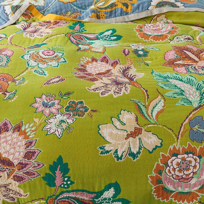 Lime Green Retro Floral Bedspread / Sofathrow 100% Cotton - Kingsize & Queensize