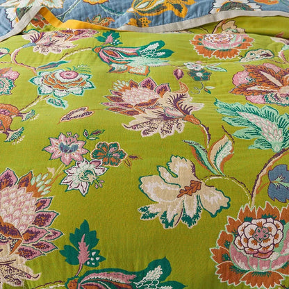 Lime Green Retro Floral Bedspread / Sofathrow 100% Cotton - Kingsize & Queensize