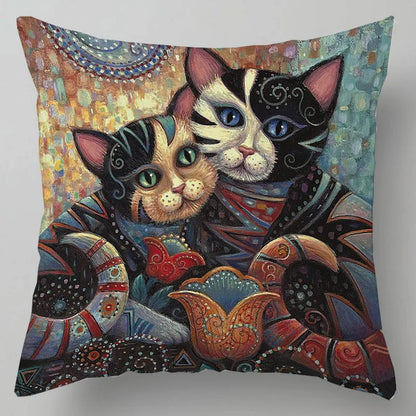 Arty Retro Cat Cushion Covers (Klimt) 18in x 18in (45cm x 45cm)