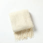 Cream Knitted Blanket / Sofa Throw with Modern Pattern, Texture and Tassels