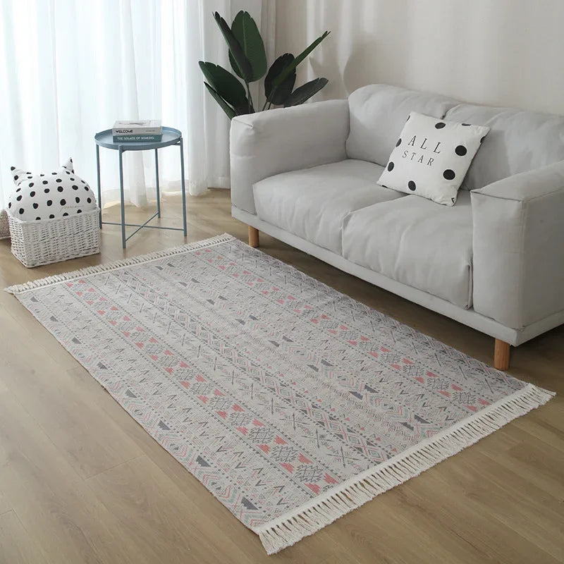 Geometric Nordic Cotton Livingroom Rugs With Fringe