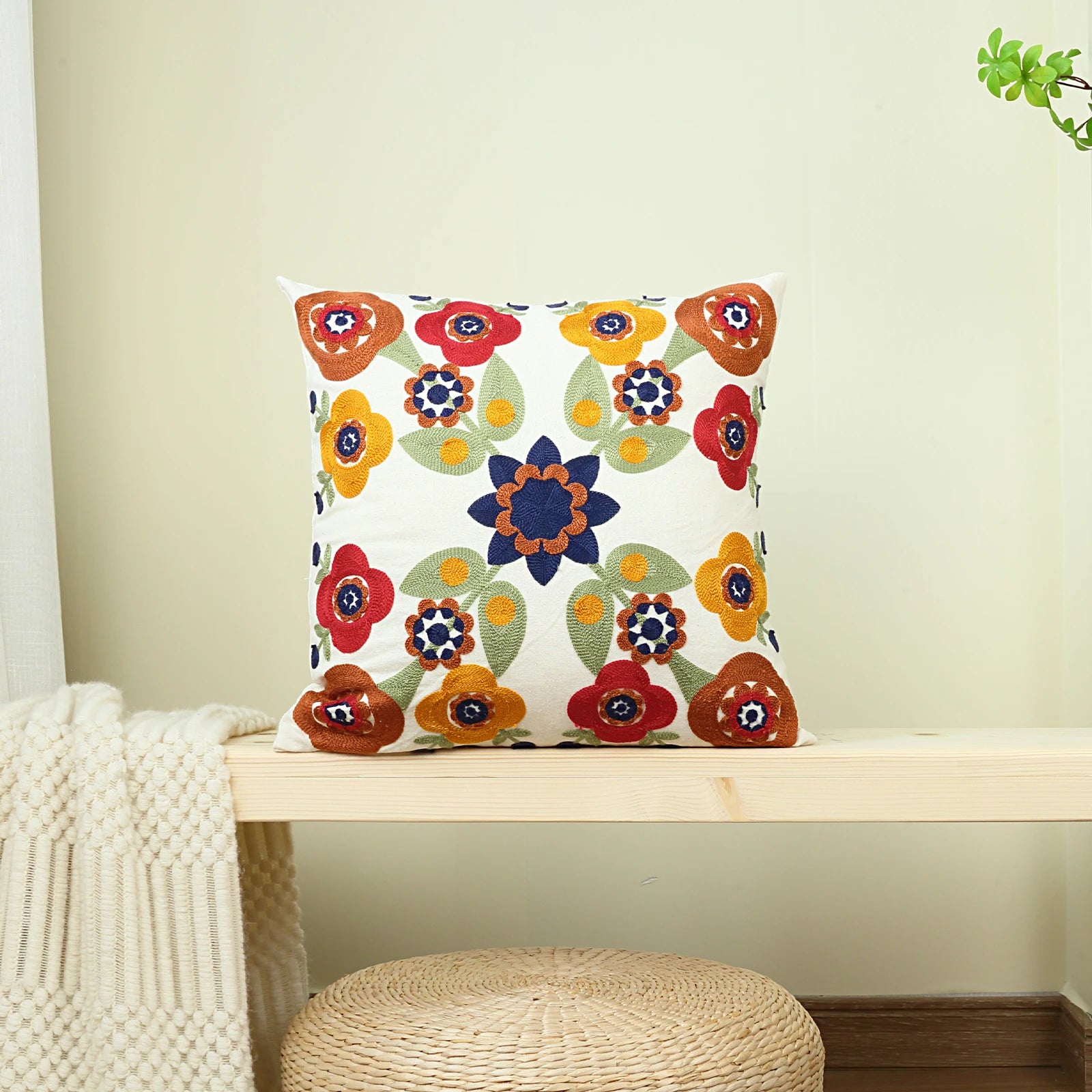 Bright Ethnic Floral Embroidered Cushion Covers - 3 Sizes