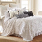 White Romantic Modern 3 Piece Bedspread Set with Quilted Lace Applications