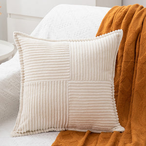 Cream Cool Corduroy Patchwork Cushion Cover