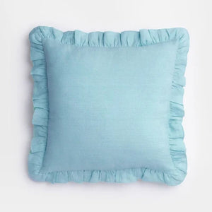 Light blue 100% Pure Linen Ruffle Cushion Cover 