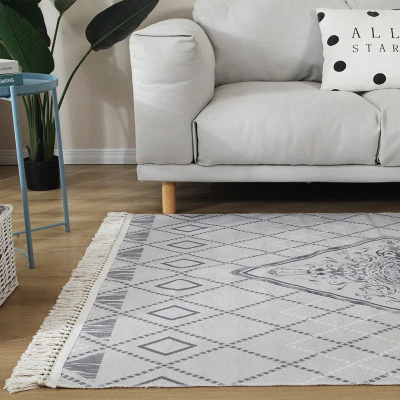 Geometric Nordic Cotton Livingroom Rugs With Fringe