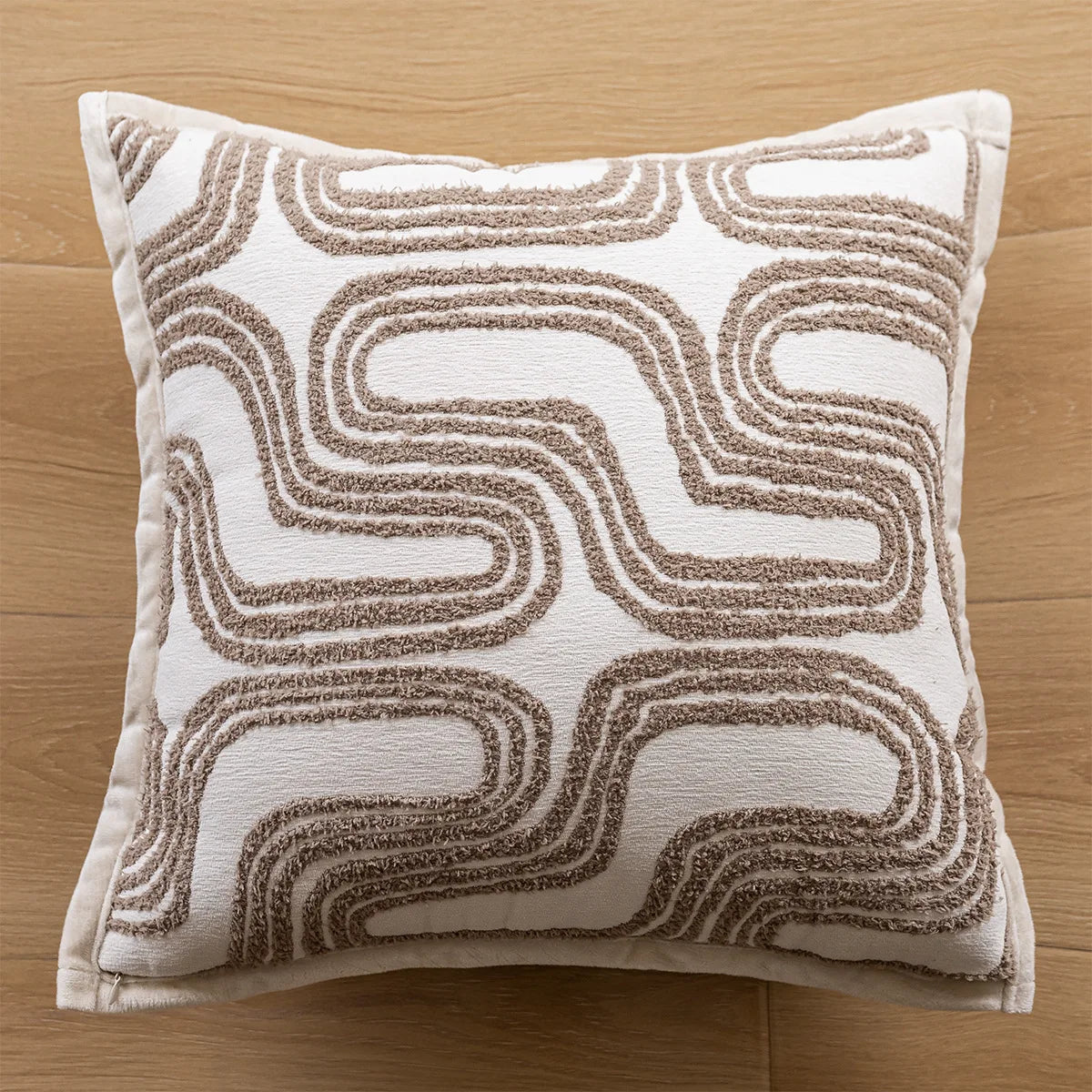 Floral & Arty Tufted Embroidered Cushion Covers in Cream & Beige