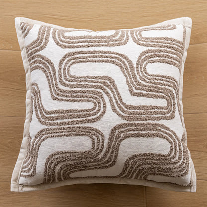 Floral & Arty Tufted Embroidered Cushion Covers in Cream & Beige