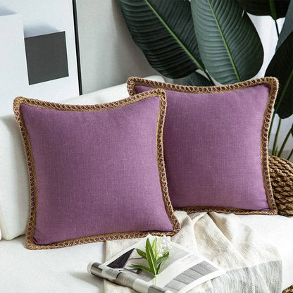 Purple Nordic Countryhouse Cushion Covers with Jute Decorated Edging