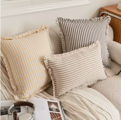 Nordic Vintage Striped Jacquard Tassel Cushion Covers