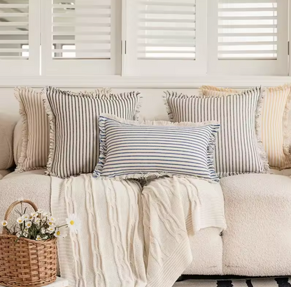 Nordic Vintage Striped Jacquard Tassel Cushion Covers