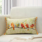 Colourful Birds Embroidered Cushion Cover with Pom-Poms