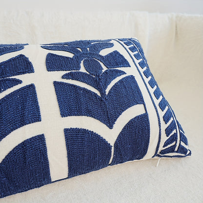 Cream & Navy Geometric Embroidered Cushion Covers - 3 Sizes