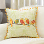 Colourful Birds Embroidered Cushion Cover with Pom-Poms