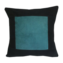 Suede cushion cover with geometric design in black and turquoise - Indimode
