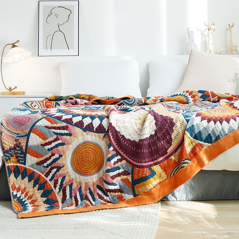 Geometric Colourful Boho Bedspread - Queen & Kingsize